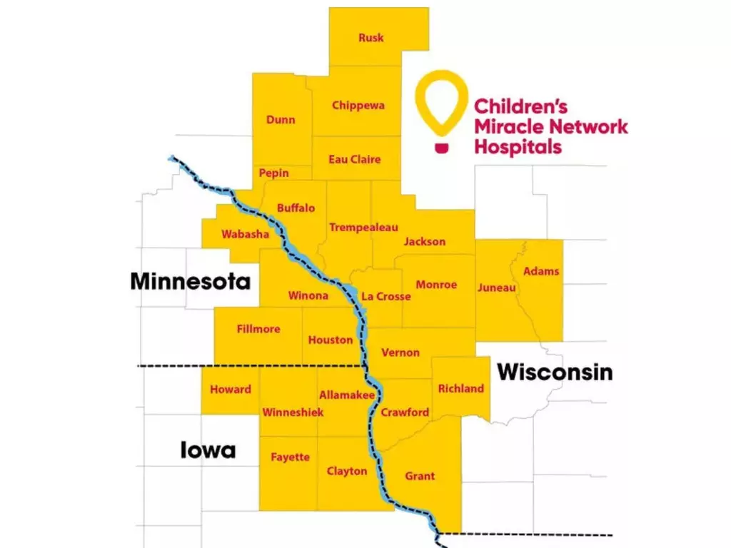 Map of children's miracle network hospitals service area.