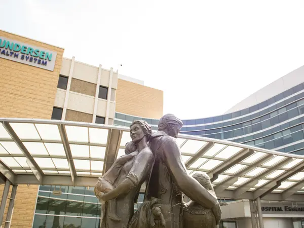 Family statue outside Gundersen's La Crosse hospital.