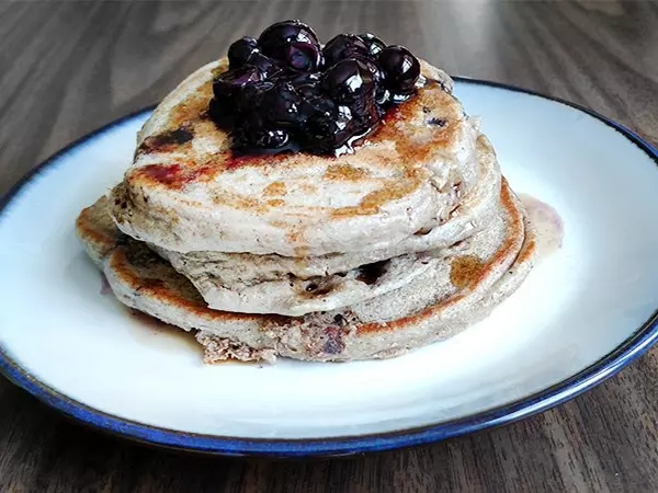 blueberry wheat pancakes with blueberry syrup recipe