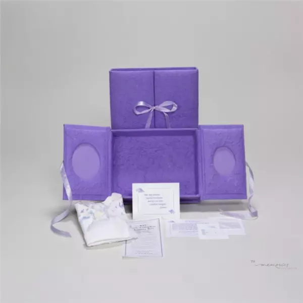 Purple memory box on display.